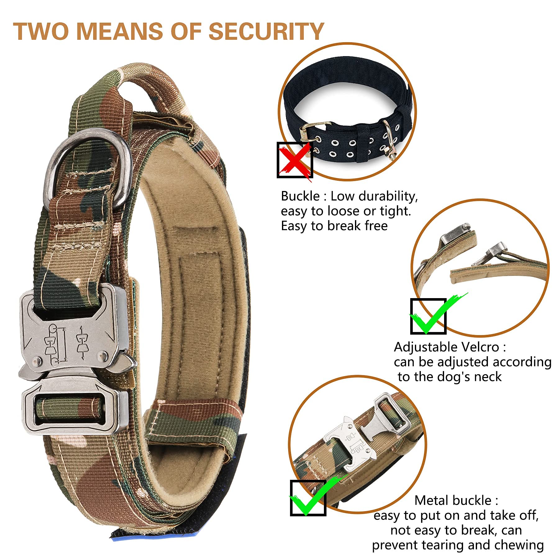 Kcucop Tactical Dog Collar - Heavy Duty Collar With Handle And Metal Buckle, Military Thick Dog Collars For Medium And Large Dog
